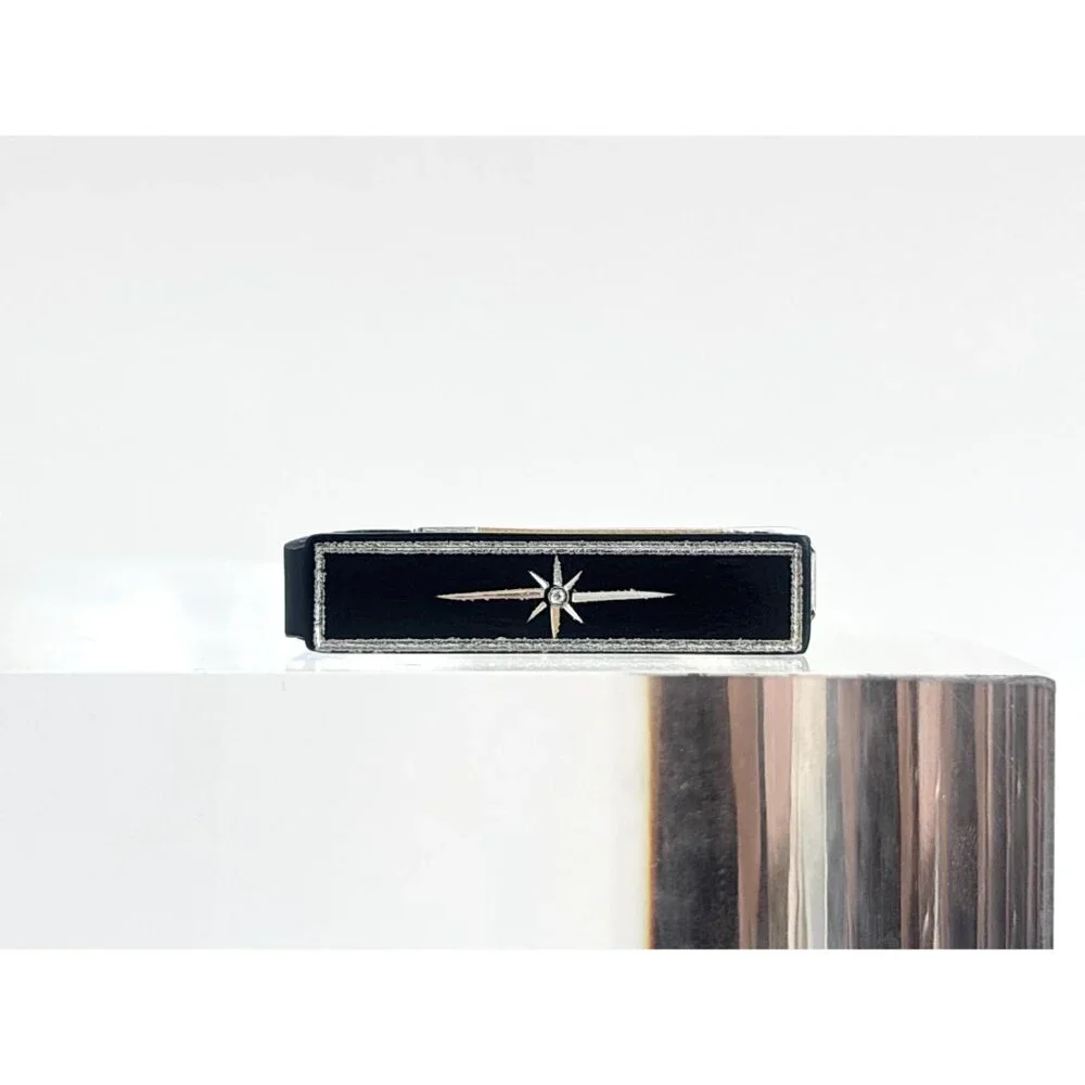 Anson Designer Starburst Black Enamel Silver T Vintage Men's Tie Bar | Tie Clip